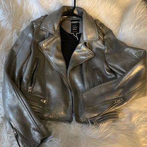 Zara xs moto metallic silver jacket